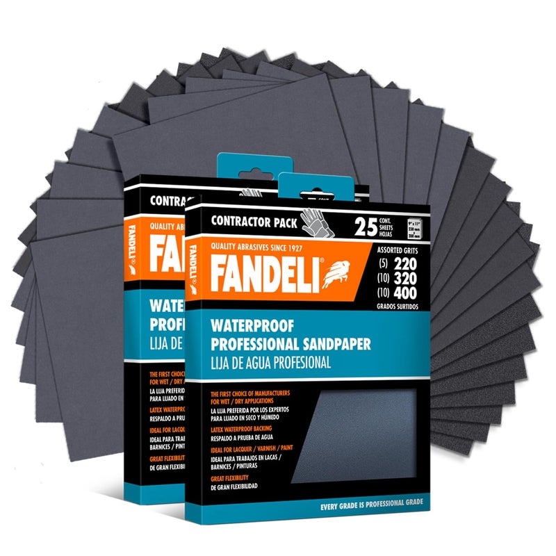 Fandeli | Waterproof Sandpaper | Assorted Grits (220, 320, 400) | 50 Sheets of 23 x 28 cm | Waterproof Car Sandpaper | Sanding Paint | Sanding Varnish - Image 1